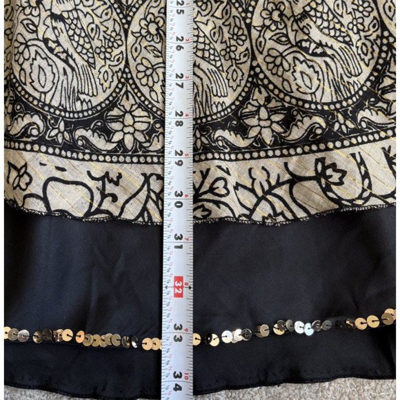 Soft Surroundings Boho Maxi Skirt Black Beige Gold Sequins Bird Medallion PM - Picture 12 of 12